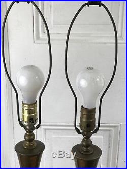 Vintage Pair Of Mid Century Modern Retro Table Lamps Gold Brass Mcm