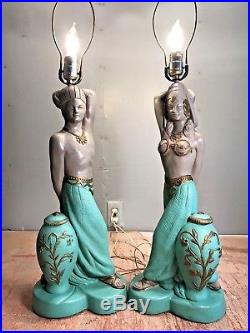 Vintage Pair Of Reglor Of California Genie Chalkware Lamps Mid Century