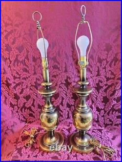 Vintage Pair Of Stiffel Brass Urn Table Lamp 31 high No shades. Beautiful heavy