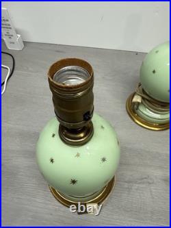 Vintage Pair Of Table Lamps Green With Gold Starburst Brass With Shades