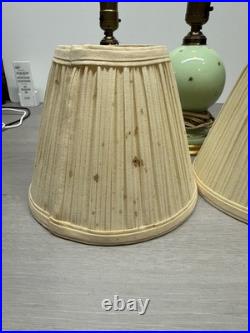 Vintage Pair Of Table Lamps Green With Gold Starburst Brass With Shades