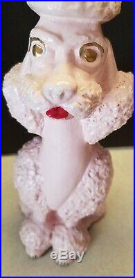 Vintage Pair Of Working Chalkware Pink Poodle Lamps 1950s Estate Find
