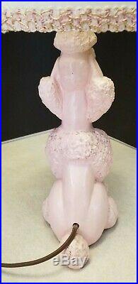 Vintage Pair Of Working Chalkware Pink Poodle Lamps 1950s Estate Find