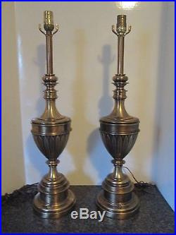 Vintage Pair STIFFEL Brass Trophy Urn Lamps Hollywood Regency Traditional