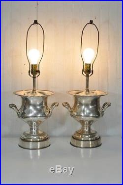 Vintage Pair Silver Silverplate Trophy Loving Cup Urn Form Converted Table Lamps