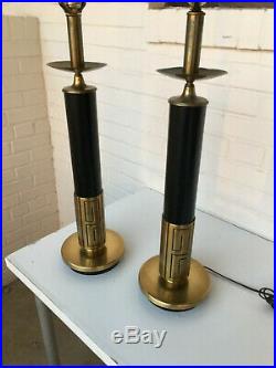 Vintage Pair Stiffel / Laurel Greek Key Hollywood Regency Lamps Mont Parzinger