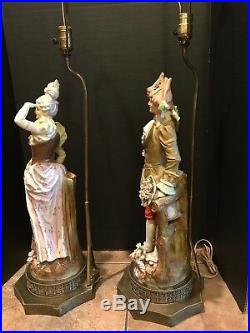 Vintage Pair Tall Hollywood Regency Porcelain Victorian Couple Table Lamps 40