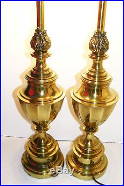 Vintage Pair Tall Stiffel Urn Table Lamp Gold Brass Mid Century Modern Heavy