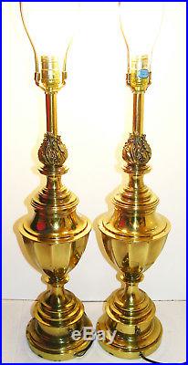 Vintage Pair Tall Stiffel Urn Table Lamp Gold Brass Mid Century Modern Heavy