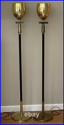 Vintage Pair Tommi Parzinger Torchiere Floor Lamp Greek Key Brass