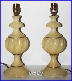 Vintage Pair of Algerian Onyx Brass Trim Bedside Table Lamps 1960's PL1224