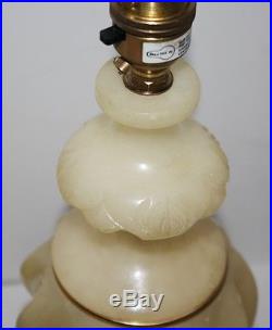Vintage Pair of Algerian Onyx Brass Trim Bedside Table Lamps 1960's PL1224