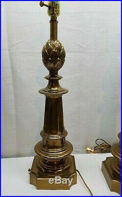 Vintage Pair of Brass Table Desk Lamp Light Hollywood Regency Metal Artichoke
