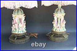 Vintage Pair of CAPODIMONTE Porcelain Lamps with Victorian Style Lamp Shades
