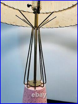 Vintage Pair of MCM Pink Ceramic Brass Atomic Hollywood Regency Starburst Lamps