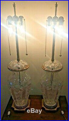 Vintage Pair of Marbro Crystal & Brass Lamps