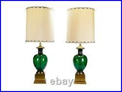 Vintage Pair of Marbro Emerald Green Italian Glass Table Lamps
