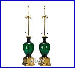 Vintage Pair of Marbro Emerald Green Italian Glass Table Lamps