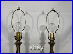 Vintage Pair of Mid Century Hollywood Regency Green Optic Glass Table Lamps 70's