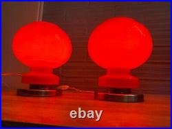 Vintage Pair of Space Age Opaline Glass Table Lamp Mid Century Design Mushroom