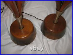 Vintage Pair of VH WOOLUMS Mid Century Modern Table Lamps Teak Wood Danish
