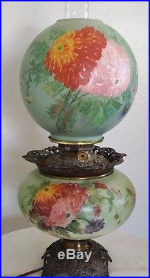 Vintage Parlor GWTW Hurricane Lamp Electrified Hand-Painted 3 way