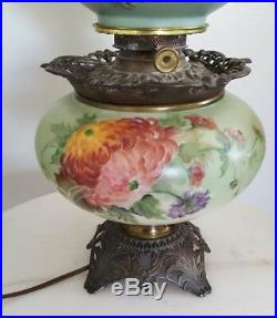 Vintage Parlor GWTW Hurricane Lamp Electrified Hand-Painted 3 way