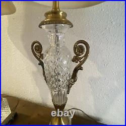 Vintage Paul Hanson Crystal Brass And Italian Marble Base Table Lamp 3 Way 39
