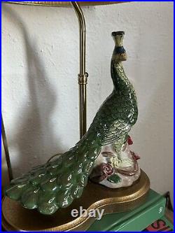 Vintage Peacock Porcelain Chinoiserie MCM Table Lamp (26 In) Great Condition
