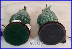 Vintage Penguin MCM Lattice Crackle Glaze Ceramic Lamps Green Working Only Ones