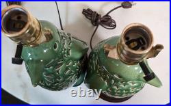 Vintage Penguin MCM Lattice Crackle Glaze Ceramic Lamps Green Working Only Ones