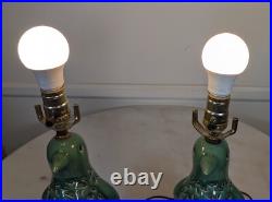Vintage Penguin MCM Lattice Crackle Glaze Ceramic Lamps Green Working Only Ones