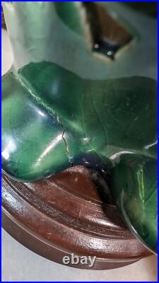 Vintage Penguin MCM Lattice Crackle Glaze Ceramic Lamps Green Working Only Ones