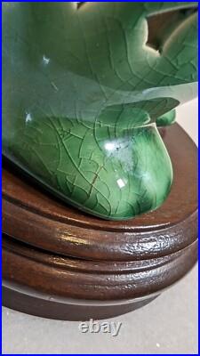 Vintage Penguin MCM Lattice Crackle Glaze Ceramic Lamps Green Working Only Ones