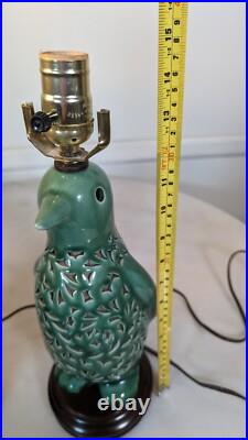 Vintage Penguin MCM Lattice Crackle Glaze Ceramic Lamps Green Working Only Ones