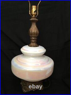 Vintage Phoenix Hollywood Regency White Opal Iridescent Table Lamp