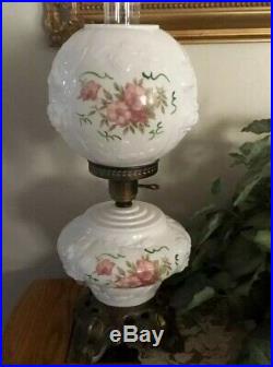 Vintage Phoenix Wild Rose Milk Hurricane Gone With The Wind Table Lamp Model 906