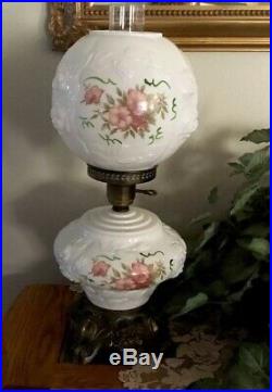 Vintage Phoenix Wild Rose Milk Hurricane Gone With The Wind Table Lamp Model 906