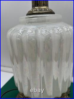 Vintage Pineapple Iridescent Ribbed Glass and Brass Electric 19 Table Lamp Vintage Pineapple Iridescent Ribbed Glass and Brass Electric 19 Table Lamp