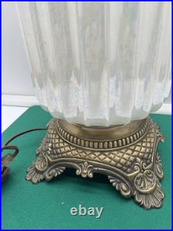 Vintage Pineapple Iridescent Ribbed Glass and Brass Electric 19 Table Lamp