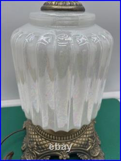 Vintage Pineapple Iridescent Ribbed Glass and Brass Electric 19 Table Lamp