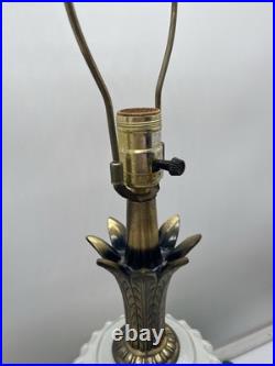 Vintage Pineapple Iridescent Ribbed Glass and Brass Electric 19 Table Lamp