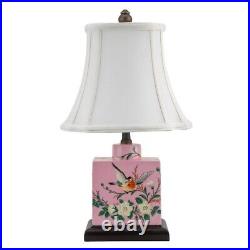 Vintage Pink Chinoiserie Lamp, Birds and Flowers