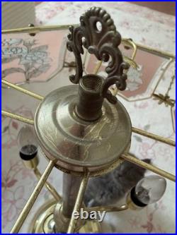 Vintage Pink Floral Panel Shade Table Lamp Brass Finish Pull Chain Corded