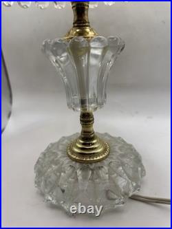 Vintage Pink Glass Lamp with Crystal Prisms & Brass Base Hollywood Regency 14 Vintage Pink Glass Lamp with Crystal Prisms & Brass Base Hollywood Regency 14