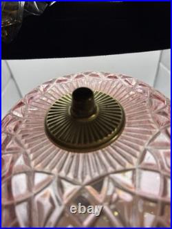 Vintage Pink Glass Lamp with Crystal Prisms & Brass Base Hollywood Regency 14 Vintage Pink Glass Lamp with Crystal Prisms & Brass Base Hollywood Regency 14