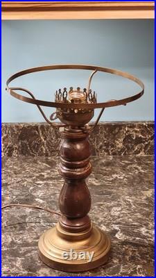 Vintage Plymouth Harlee Table Lamp Hurricane 21 Oak Wood & Brass with Shade