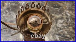 Vintage Plymouth Harlee Table Lamp Hurricane 21 Oak Wood & Brass with Shade