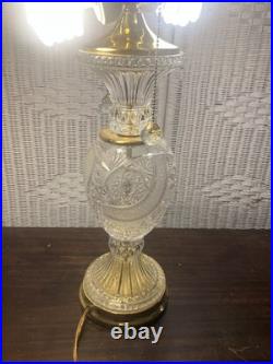 Vintage Polish 24% Lead Cut Crystal Table Lamp 30 Tall Brass Base No Shade