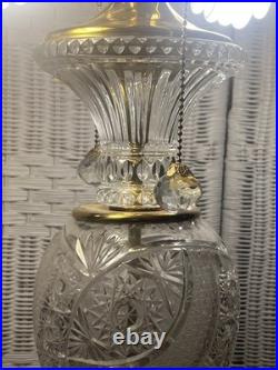 Vintage Polish 24% Lead Cut Crystal Table Lamp 30 Tall Brass Base No Shade